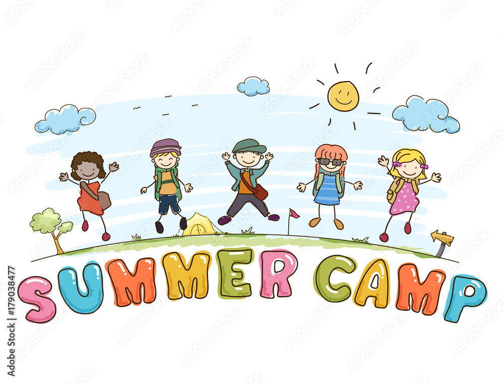 Stickman Kids Summer Camp Lettering Illustration Stock Vector | Adobe Stock