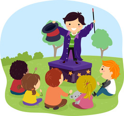 Wall Mural - Stickman Kid Magician Outdoors Illustration