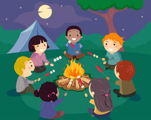 Canvas Print - Stickman Kids Camp Bonfire Illustration