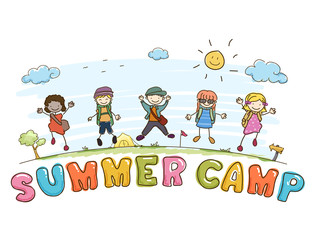 Poster - Stickman Kids Summer Camp Lettering Illustration