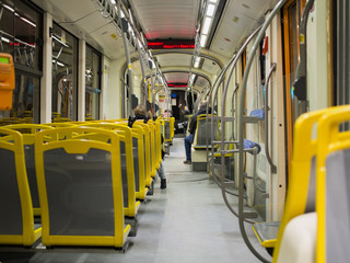 inside tram empty seats