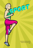 Fototapeta Młodzieżowe - A young athlete performs exercises. Pop art retro vector illustration. Sport and a healthy lifestyle.
