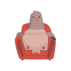 Poster - Funny pigeon in red armchair with tv remote control