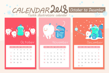 Wall Mural - cartoon tooth with calendar