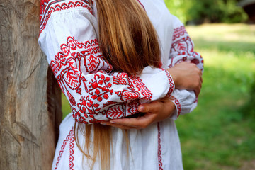 Beautiful slavonic girl in traditional costume