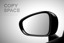 Mock-up Wing Mirror Car View From Inside Illustration Black Color Isolated On Gradient Background, With Copy Space