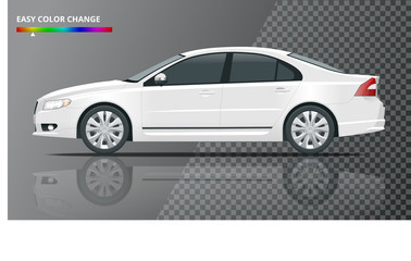 Wall Mural - Side view of business sedan vehicle template vector isolated on transparent. View side. Change the color in one click. All elements in groups