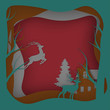 © saytong - Vector Merry Christmas and Happy New Year,Deer in forest with snow.vector paper art style for the greeting card background and text.