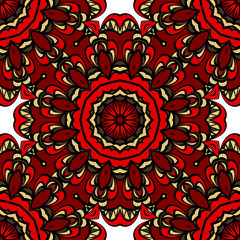 Wall Mural - red, gold color seamless pattern with kaleidoscope design. vector illustration