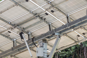 Canvas Print - back side view photovoltaics solar panels in solar power station  alternative energy from the sun