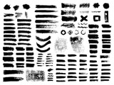 Fototapeta Młodzieżowe - Painted grunge stripes set. Black labels, background, paint texture. Brush strokes vector. Handmade design elements.