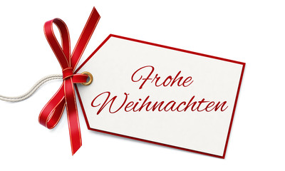 Wall Mural - gift tag and red ribbon bow - frohe weihnachten