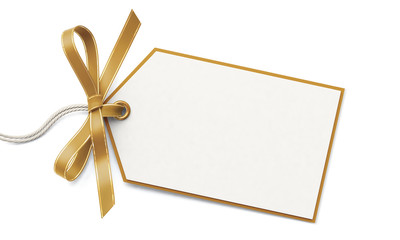 Wall Mural - Blank gift tag and golden ribbon bow with gold border