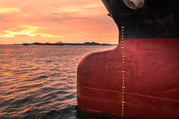 bow of a ship with draft scale numbering, waterline of an industrial ship