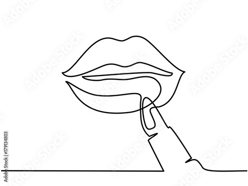 Continuous Line Drawing Beautiful Woman Lips Make Up Logo