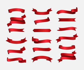 Wall Mural - ribbon set vintage design. red glossy ribbon banners set.