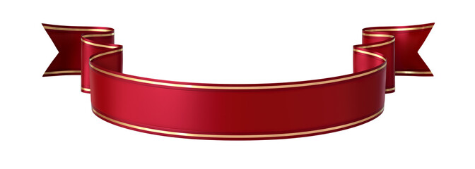Wall Mural - red ribbon banner with gold border - arc down and double wavy ends