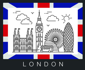 Wall Mural - London, Great Britain. Illustration Big Ben and the flag of Britain.