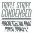 Vector capital modern alphabet letters set. Trendy italic condensed font, script from a to z can be used in art poster creation. Made with geometric parallel triple lines.