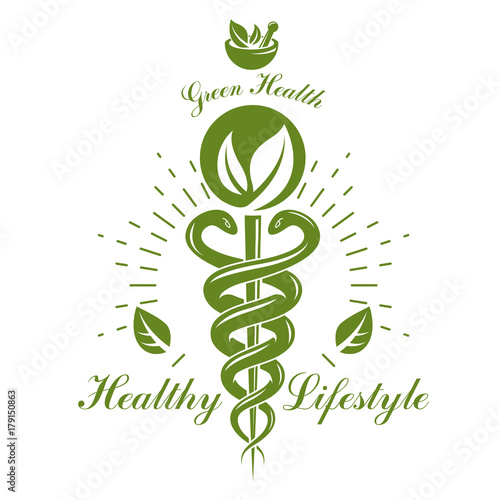 Pharmacy Caduceus Icon Vector Medical Logo For Use In Holistic