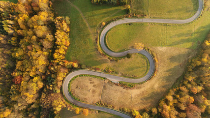 Wall Mural - Road in autumn scenery - aerial shot