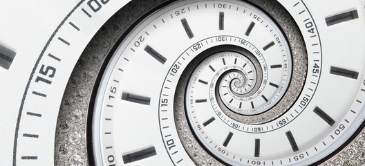 Wall Mural - futuristic modern white clock watch abstract fractal surreal spiral. watch clock unusual abstract te