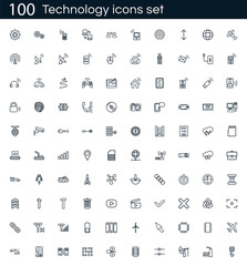 Poster - Technology icon set with 100 vector pictograms. Simple outline isolated on a white background. Good for apps and web sites.