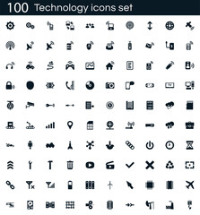 Wall Mural - technology icon set with 100 vector pictograms. simple filled isolated on a white background. good f