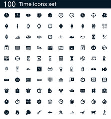Wall Mural - time icon set with 100 vector pictograms. simple filled isolated on a white background. good for app