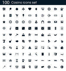 Sticker - Casino icon set with 100 vector pictograms. Simple filled gambling icons isolated on a white background. Good for apps and web sites.