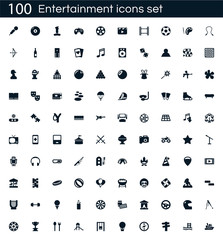 Wall Mural - Entertainment icon set with 100 vector pictograms. Simple filled fun icons isolated on a white background. Good for apps and web sites.
