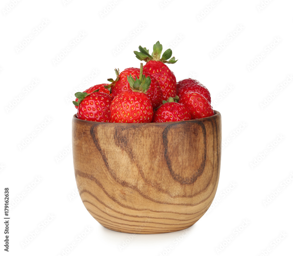 Bowl of fresh ripe strawberries, isolated on white