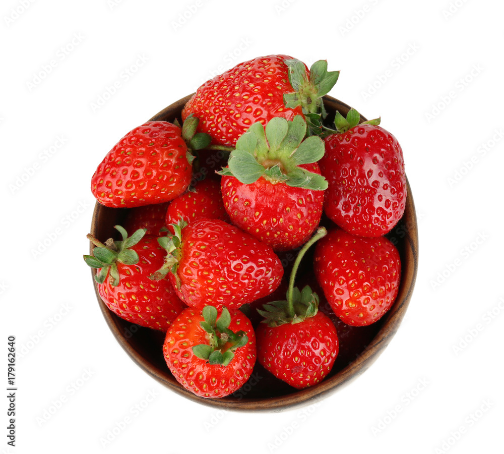 Bowl of fresh ripe strawberries, isolated on white