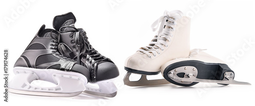 Ice hockey skates and figure skates isolated on white Wallpaper Mural