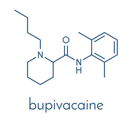 Sticker - Bupivacaine epidural anesthetic drug molecule (local anesthetic). Skeletal formula.