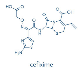 Wall Mural - Cefixime antibiotic drug molecule (cephalosporin, third generation). Skeletal formula.