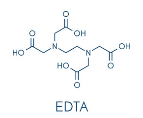 Poster - EDTA (ethylenediaminetetraacetic acid) complexing agent molecule. Used in treatment of lead poisoning and in descaling solutions to remove limescale. Skeletal formula.