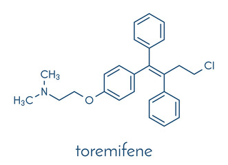 Poster - Toremifene oral selective estrogen receptor modulator (SERM) drug molecule. Skeletal formula.