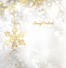 Light Christmas Background With Holiday Gold Snowflake