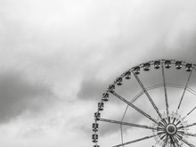 Old Carrousel, Cloudy Day. Black And White.