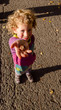 Mała dziewczynka zbiera kasztany w jesiennym parku.