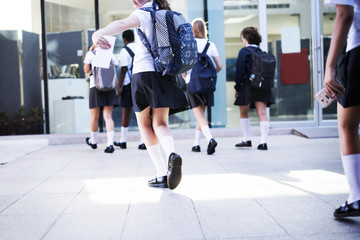 Wall Mural - group of students walking at school
