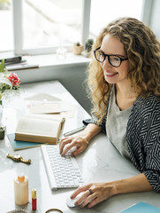 Woman is enjoying online shopping