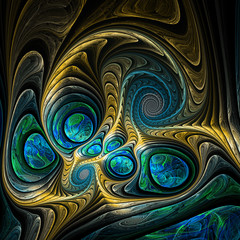 Wall Mural - Dark colorful fractal swirls, digital artwork for creative graph