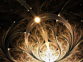 Wall Mural - Shiny golden fractal floral pattern, digital artwork for creative graphic design