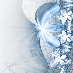 Wall Mural - Gentle blue fractal flowers, digital artwork for creative graphic design