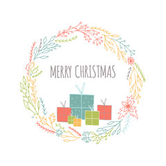 Poster - Cute gift cards with wreath, presents and hand drawn Christmas lettering.