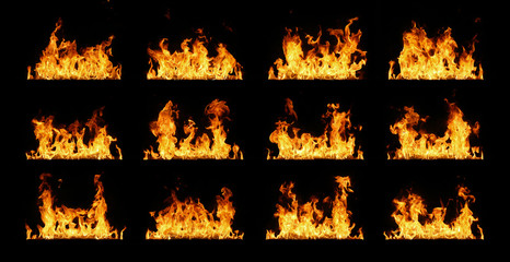 Poster - Fire flames collection isolated on black