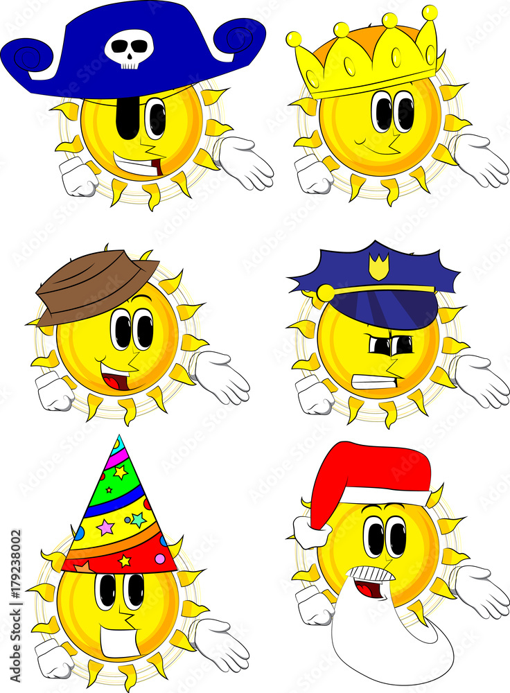 Cartoon sun giving a hand. Collection with costume. Expressions vector ...
