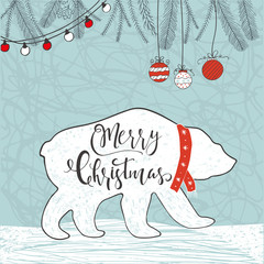 Poster - Cute Christmas gift card with quote Merry Christmas